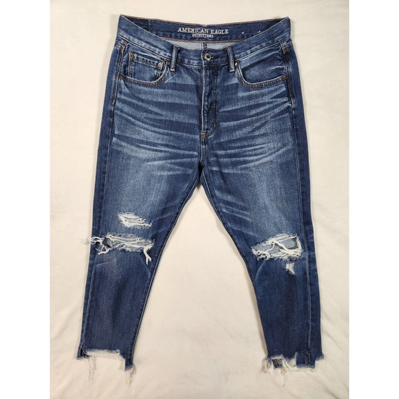 6 Short American Eagle Jeans Womens Hi-Rise Girlfriend Ripped Button Fly Distres - Picture 2 of 16